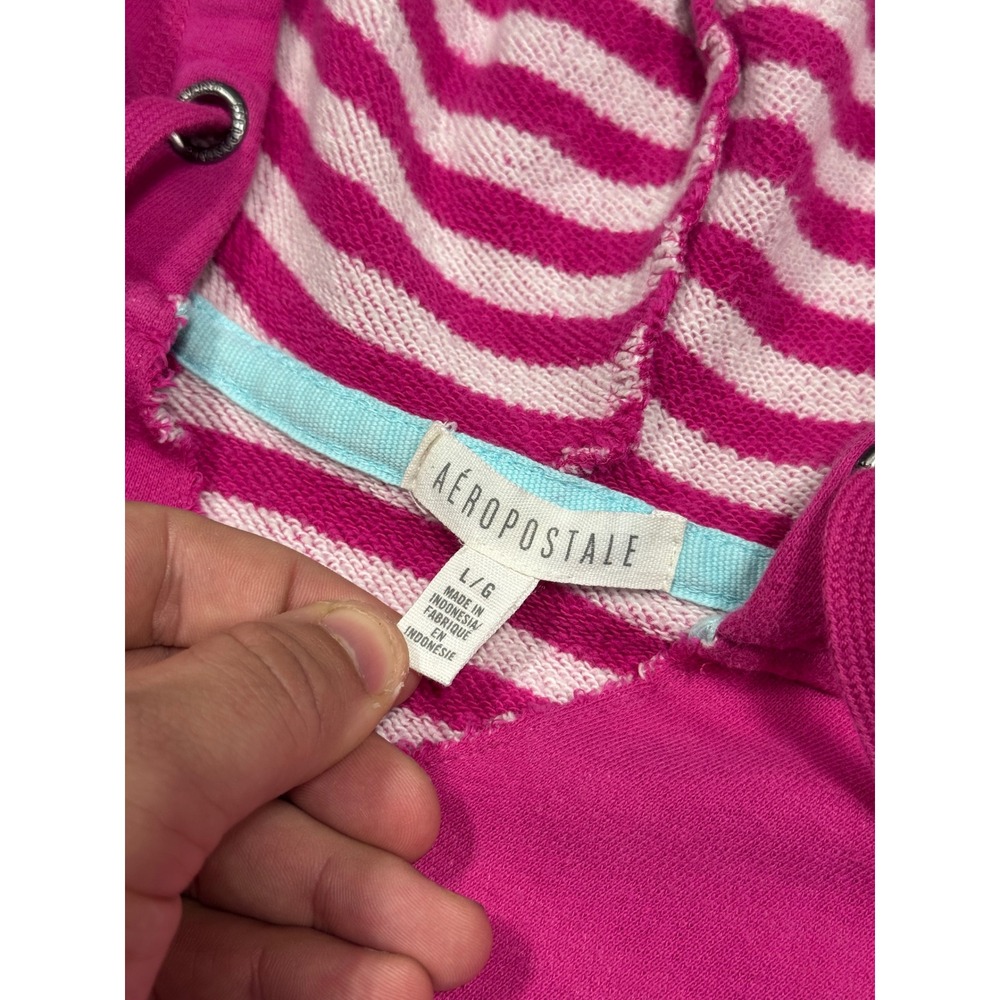 Aeropostale Hoodie Women L‎ Pink Aero NYC 87 Pullover Striped Hood Y2K - Picture 2 of 11